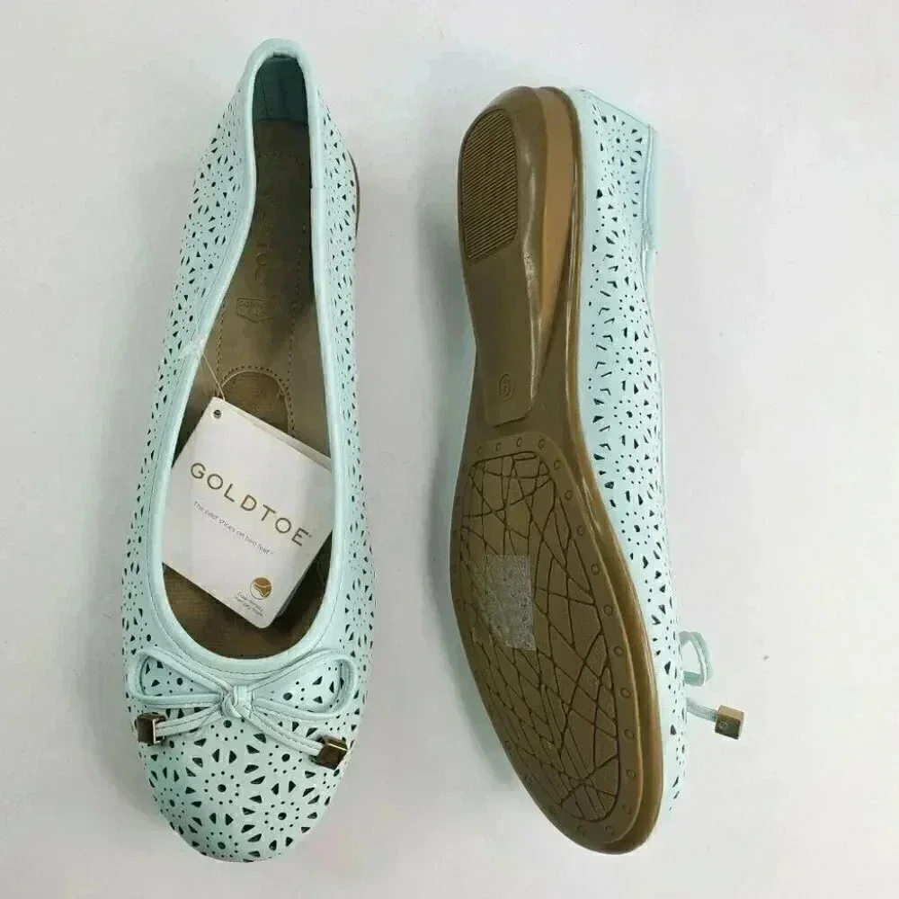 Goldtoe Comfort Plus Memory Foam Slip On Women's Bow Tie Flats Pumps New 7.5/9